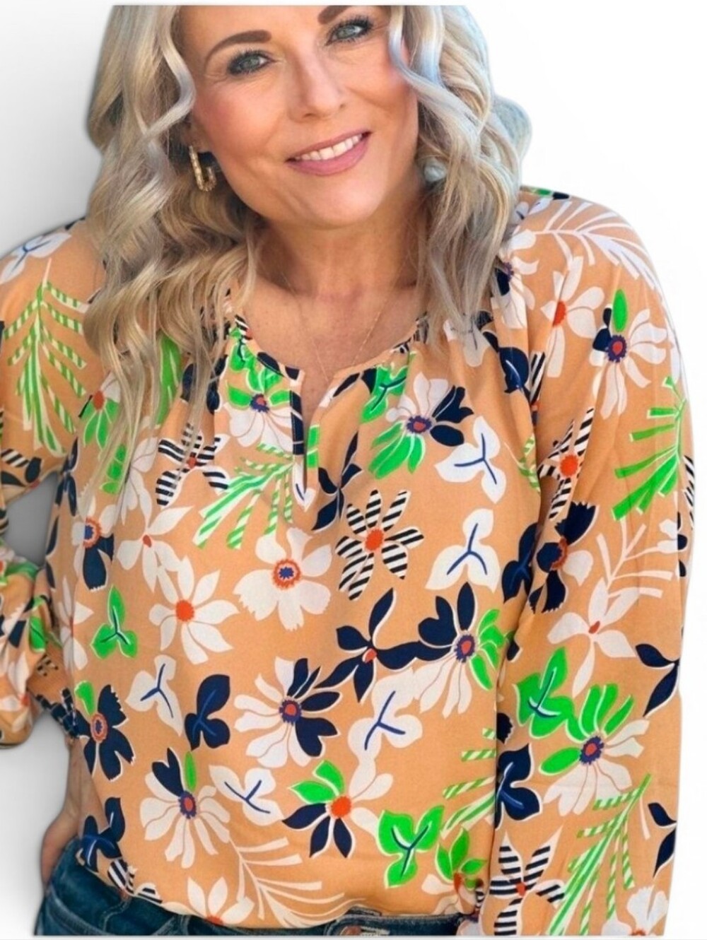 CABI #6296 Island Tropical Smocked Sleeve Blouse - Small